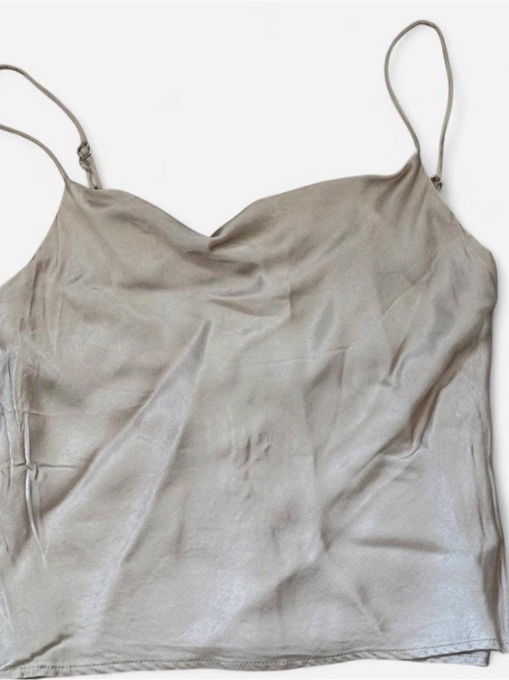 Zara Satin Cowl-Neck Spaghetti Strap Camisole - Taupe